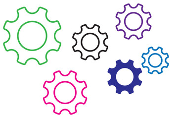 Gear set. Black gear wheel icons on white background - stock vector.