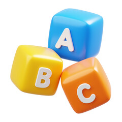 3D Transparent ABC Blocks Alphabet Letters Cubes Toy for Children Education and Learning Isolated on png Background.