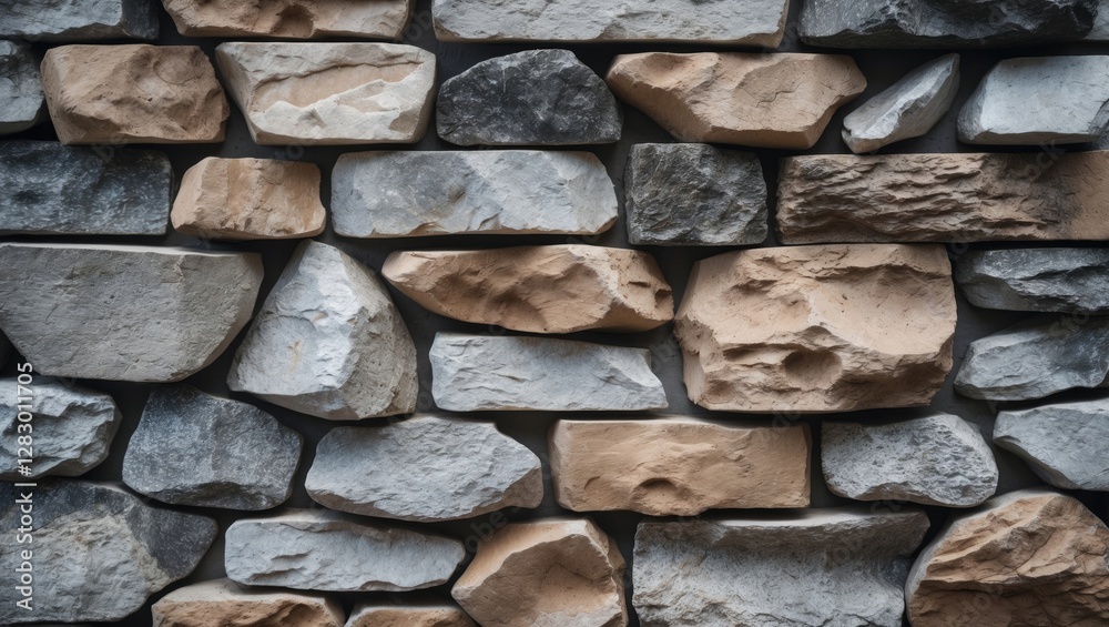 Aufkleber Textured wall composed of various sizes and colors of natural stones arranged in a random pattern