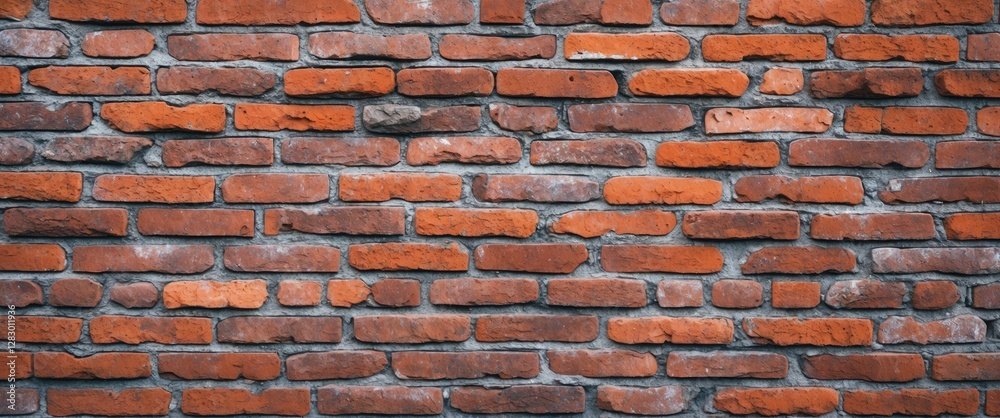 Poster Red brick wall texture with mortar joints in various shades of red and grey suitable for background or architectural design use.