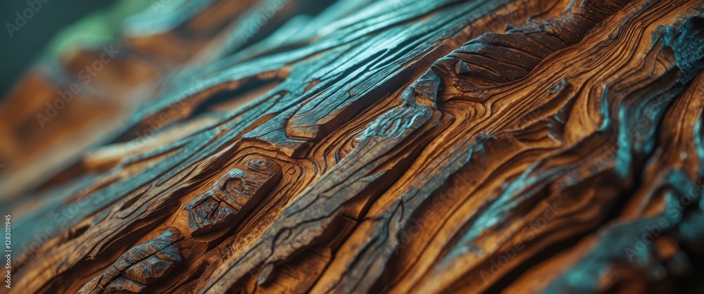 Poster detailed close-up of textured wooden surface showcasing intricate grain patterns and natural color v