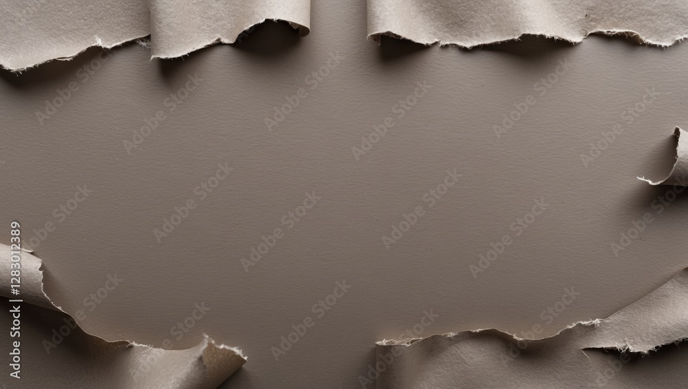 Aufkleber torn paper edges revealing a smooth textured surface background in neutral tones
