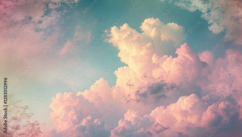 Poster pastel gradient cloudy sky with grunge texture creating a serene and abstract nature background for 