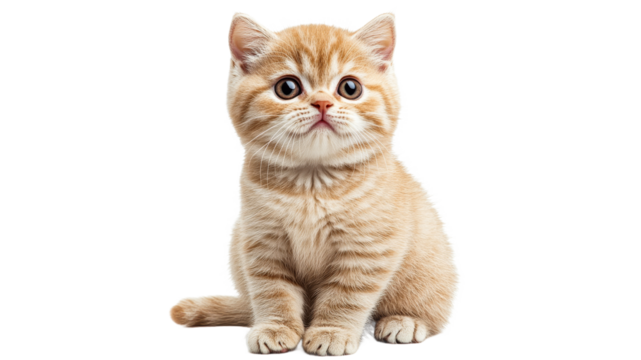 Cute fluffy kitten sitting and looking curiously