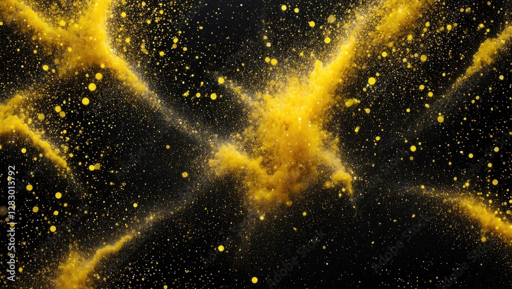 Poster vibrant abstract background with sparkling yellow dust particles against a deep black backdrop creat