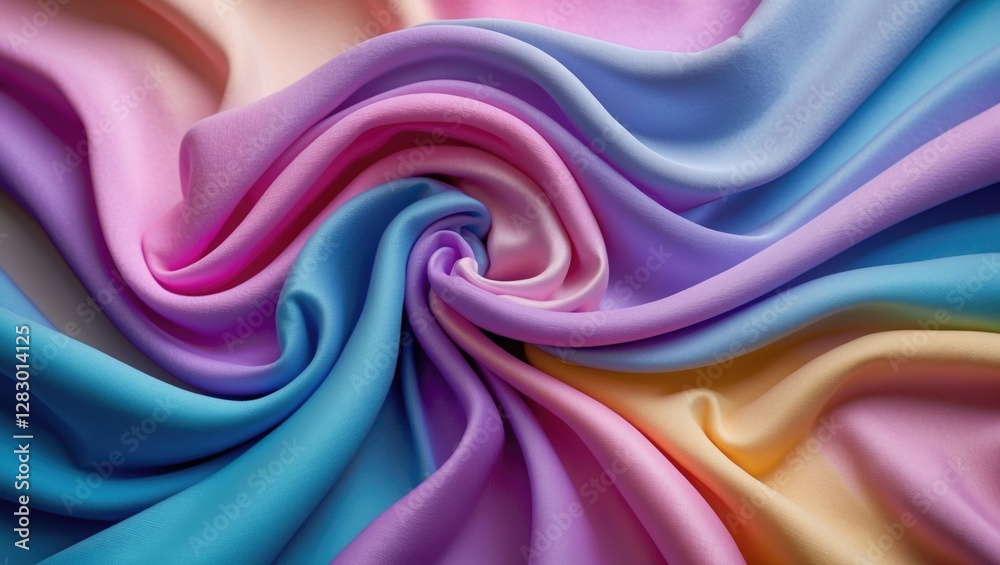 Poster Colorful fabric with smooth flowing texture displaying soft gradients for creative background design and text placement