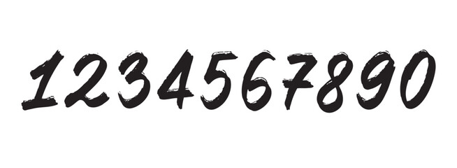 grunge brush numbers from 0 to 9 hand drawn italic hand written bold style. Graffiti style modern vector number elements. Typographic numbers brush texture.