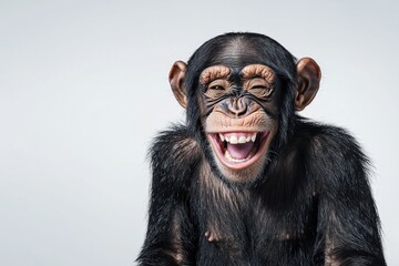 Fototapeta premium Chimpanzee giving a toothy grin on white background