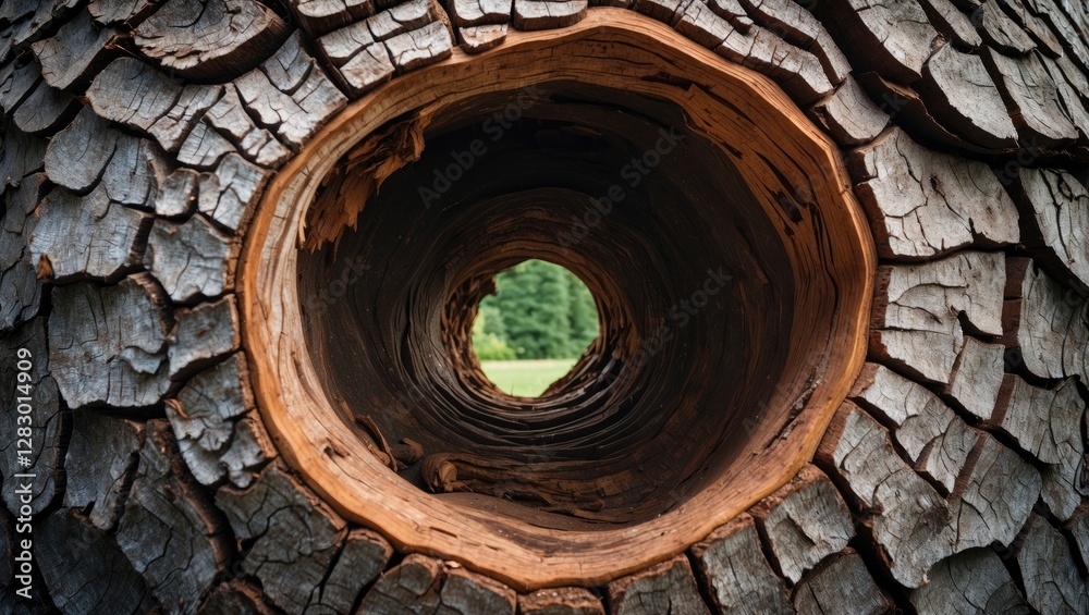 Poster round hollow in tree bark creating a unique background texture with space for text showcasing natura