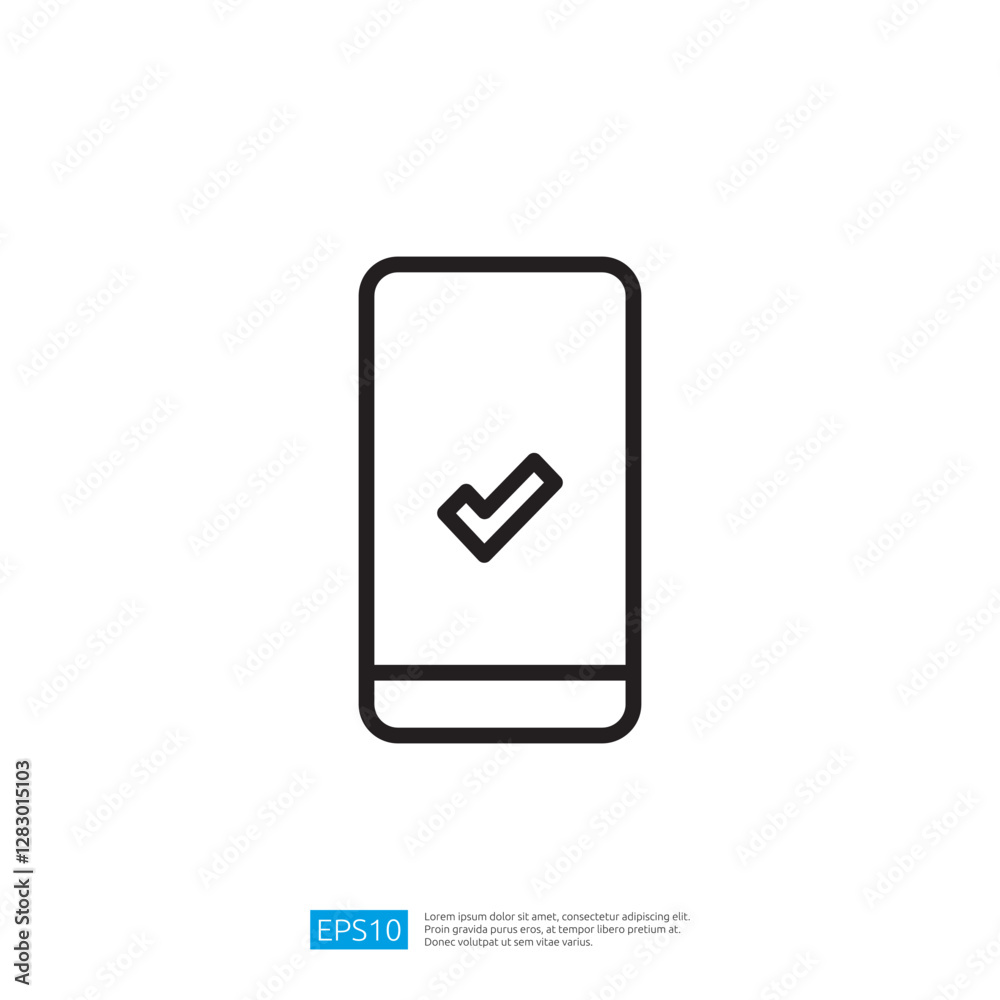 Poster smartphone icon with checkmark symbol representing confirmation and verification in modern technolog