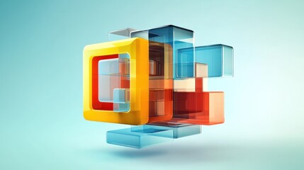 Abstract colorful 3D geometric shapes composition.
