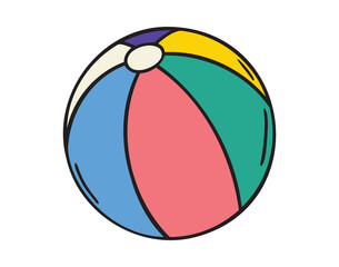 children colored beach ball cartoon doodle hand drawn icon. Colorful drawing line clipart inflatable beach ball symbol