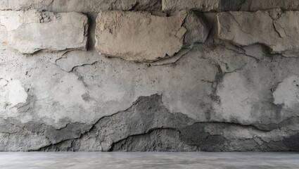 Fototapeta premium Textured concrete wall with visible cracks and uneven surface in industrial style interior setting.
