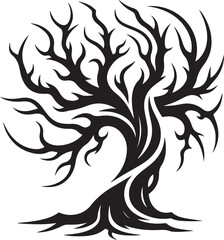 Intricate Twisted Tree Silhouette Design