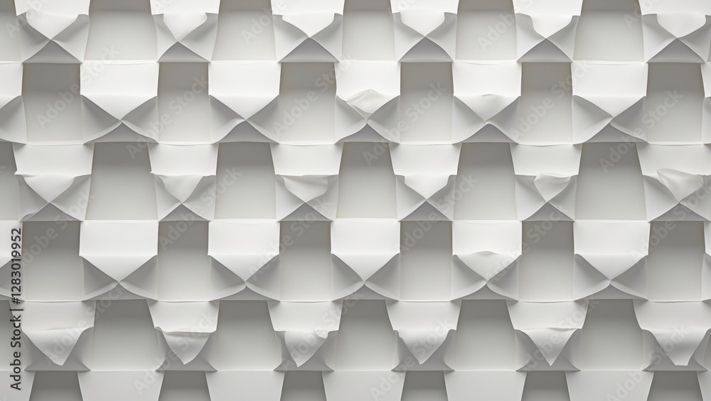 Poster folded white paper texture with geometric patterns creating a three-dimensional wall effect