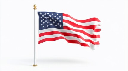 Obraz premium American Flag on White Background with Waves Isolated and Realistic Appearance. Generative AI