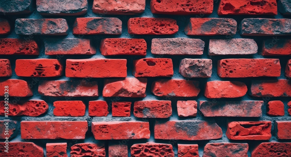 Poster closeup of a textured red brick wall showcasing unique patterns and colors with ample space for desi