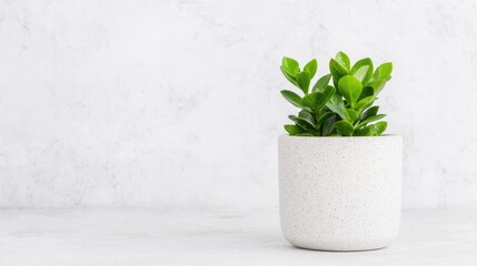 Small potted plant on white background, minimalist home decor