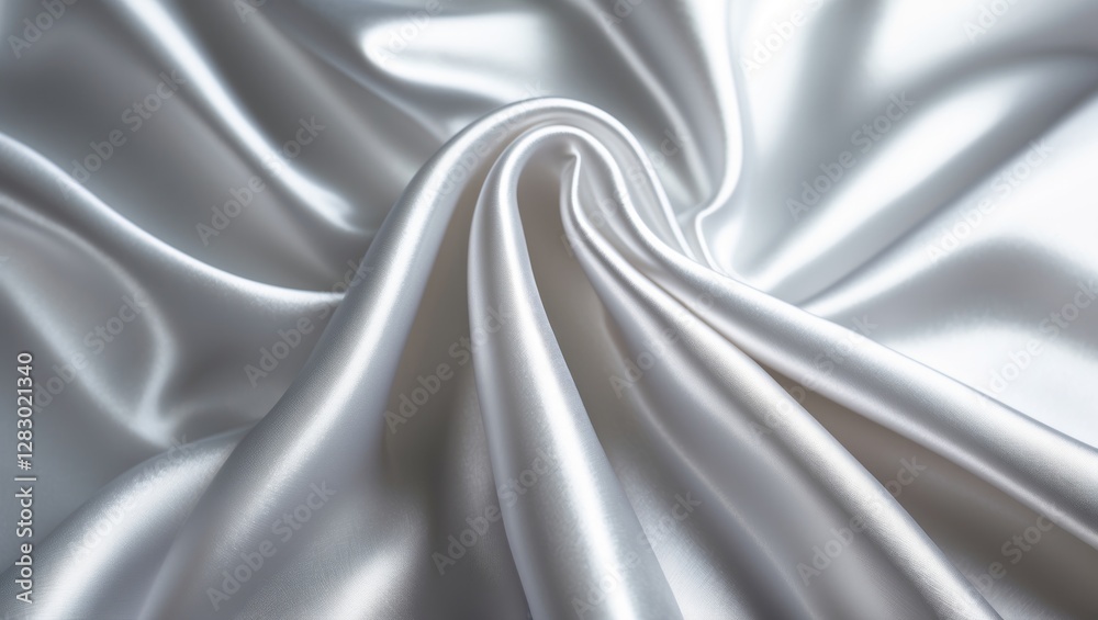 Poster white satin fabric texture with soft sheen and draped folds creating a smooth surface pattern