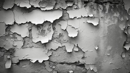Obraz premium Abstract texture of peeling paint on a weathered wall in monochrome tones highlighting layers and patterns of degradation