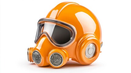 Orange Gas Mask with Filters Isolated on White Background. Generative AI