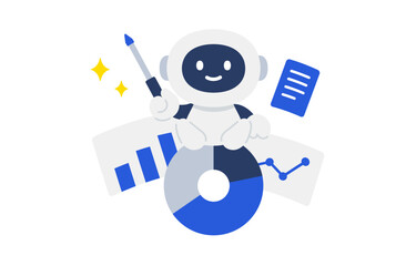 資料･グラフ･レポートの作成やプレゼンをするAIロボット【ベクターイラスト素材】