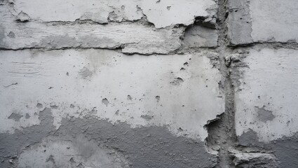 Obraz premium Cracked and peeling concrete wall surface with texture details in gray tones suitable for architectural and construction backgrounds