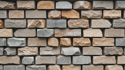 Obraz premium Textured brick wall with a mix of brown and gray stones arranged in a uniform pattern for architectural or design backgrounds