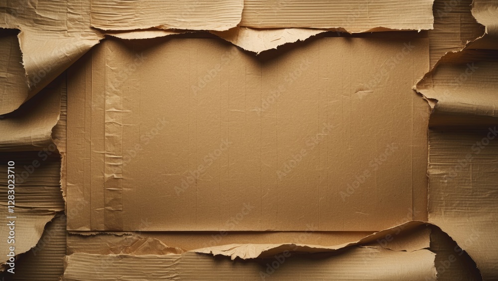 Poster torn cardboard background with empty space in the center for text or graphics placement in a neutral