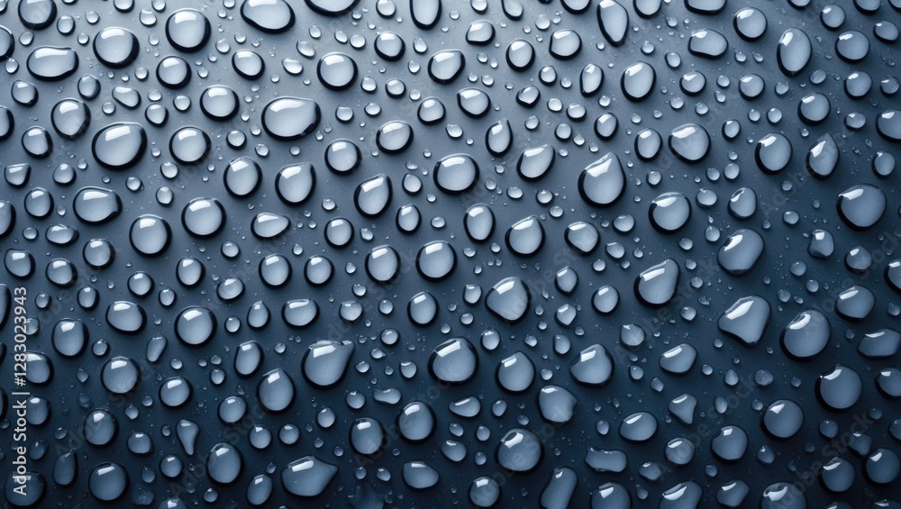 Poster close-up of water droplets on a dark surface creating a textured background pattern for use in desig