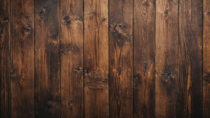 Naklejka premium Wooden plank texture background with dark brown tones and natural grain patterns. Ideal for rustic and vintage design themes.