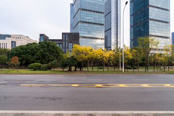 Empty urban road and buildings in the city
