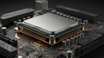 Close-up of a microprocessor on a modern motherboard.