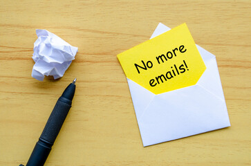 No more emails text on yellow paper in an envelope. Resignation concept