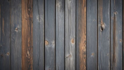 Fototapeta premium Wooden plank wall texture background in shades of gray and brown natural pattern with knots and weathered appearance