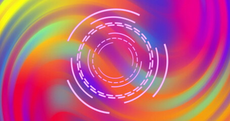 Image of pink circular scanner processing over swirling psychedelic background