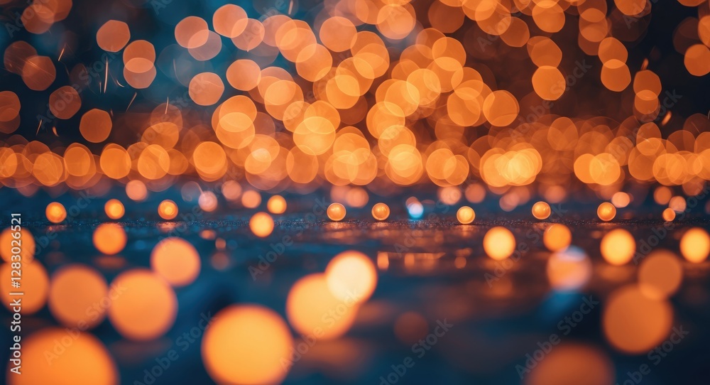 Poster defocused warm glowing lights in a dark environment creating a bokeh effect for background or textur