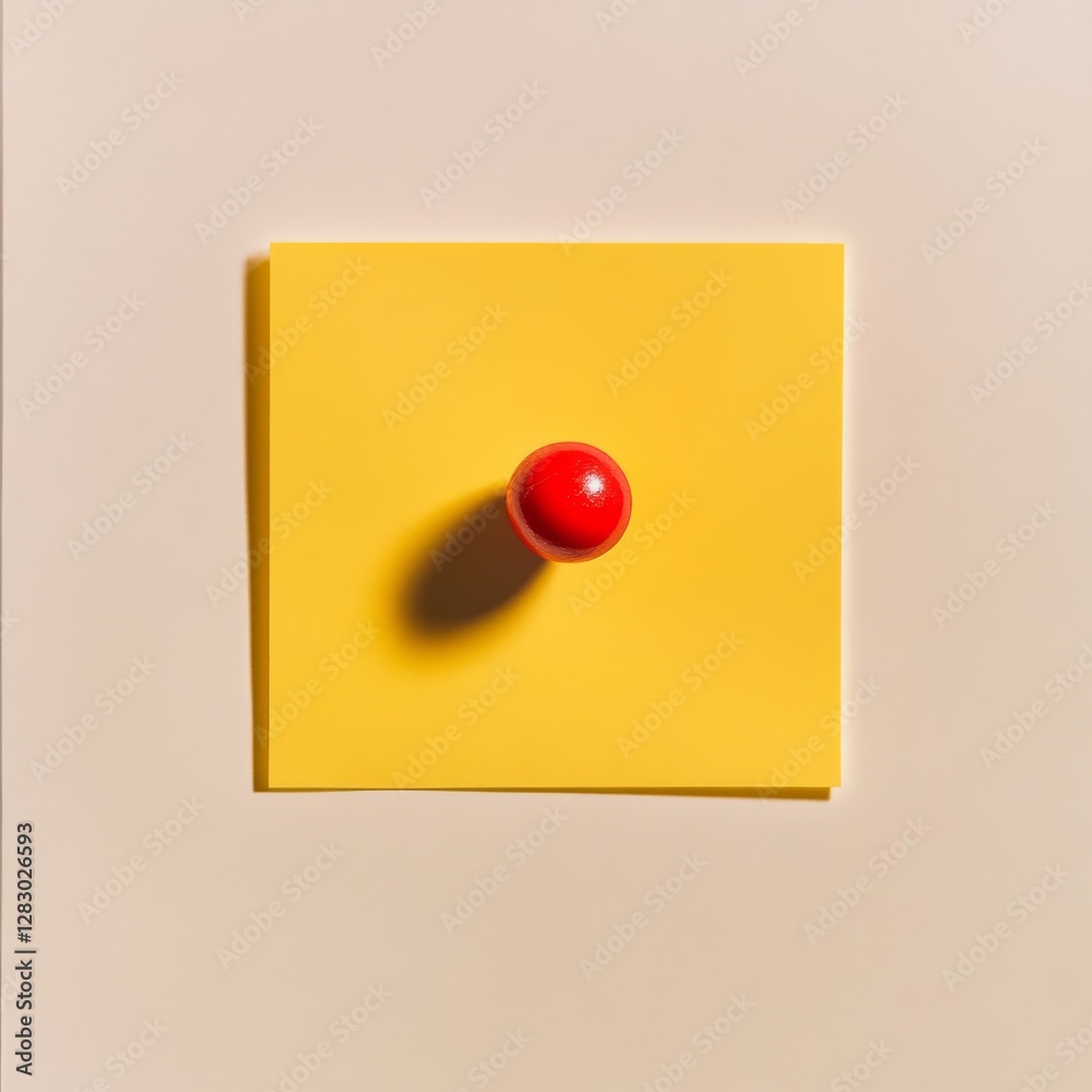 Fototapete minimalist composition: a red sphere on a yellow square with soft light and shadow play
