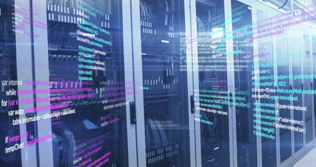 Image of data processing over server room