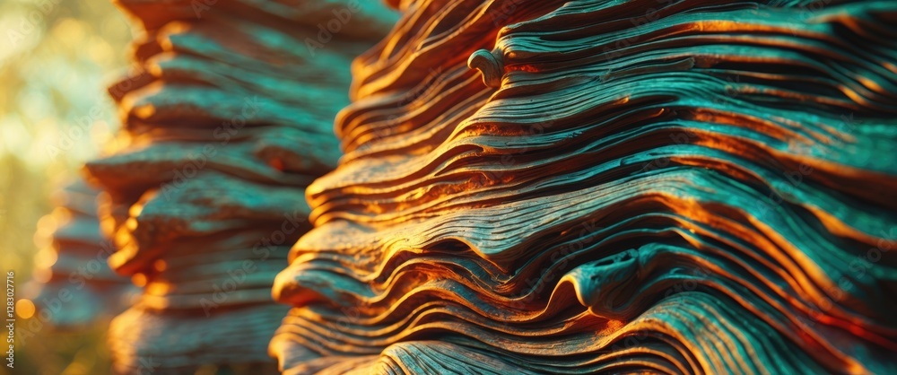 Poster abstract close-up of textured layered rock formations with warm lighting and intricate patterns in n