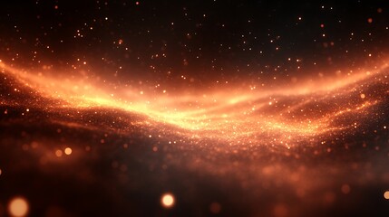 Golden Glittering Particles Floating In Dark Space