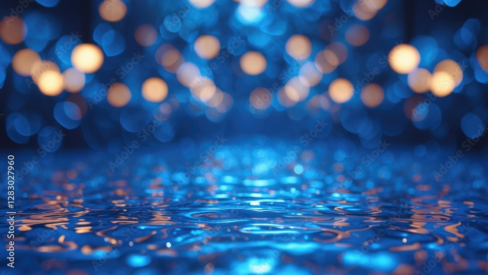 Poster abstract shimmering blue water surface with bokeh lights in the background creating a tranquil and d