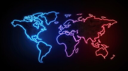 Dynamic neon world map illustration digital art global concept creative environment vibrant viewpoint