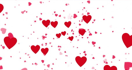 Image of red hearts floating over white background