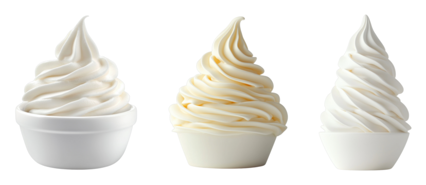 Three elegant soft serve ice cream cones on a Transparent Background