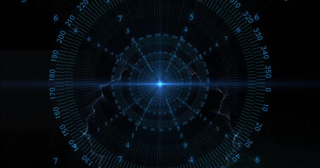 Obraz premium Image of digital data processing over glowing spots on black background