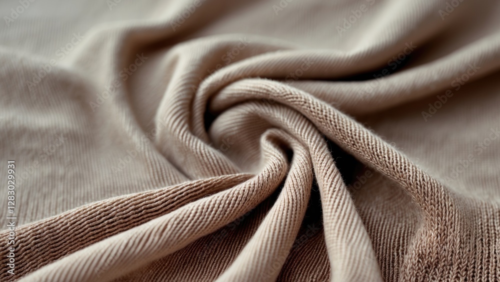 Poster Close-up view of textured beige fabric with folds and depth highlighting the softness and weave patterns of the material