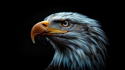Obraz premium Bald Eagle Portrait with Open Beak Against Dark Background, Symbolizing Freedom, Strength, and National Pride, Perfect for Nature Photography, Wildlife Conservation, and American Symbolism.