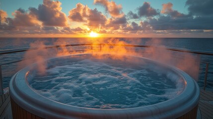 Obraz na płótnie Canvas Ocean cruise hot tub at sunset