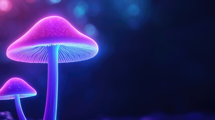 Vibrant bioluminescent mushrooms enchanted forest nature photography dark background close-up shot magical atmosphere
